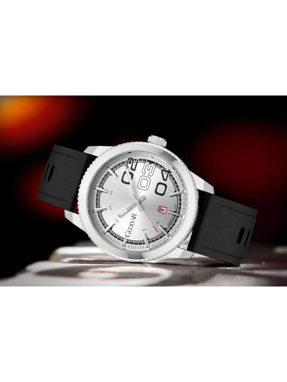 Men's Black Silver Analog Quartz Silicone Band Waterproof Luminous Wrist Watch